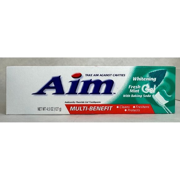 Aim Multi-Benefit Gel Toothpaste 4.5 Oz 5 Pack Whitening Fresh Mint Made in USA - Picture 8 of 13